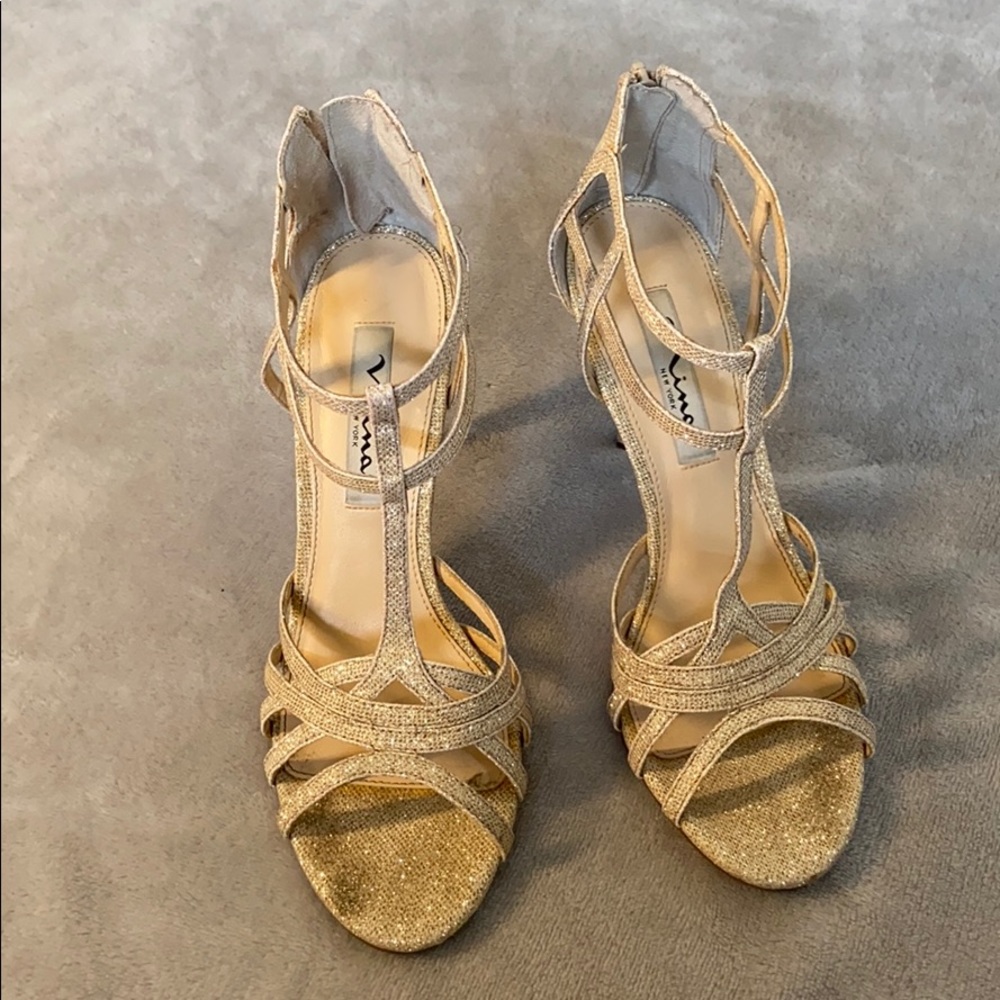 Nina New York strappy gold heels